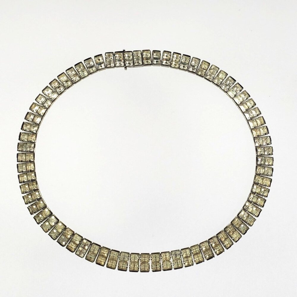 Vintage Elegant Double Row Square Rhinestone Necklace.